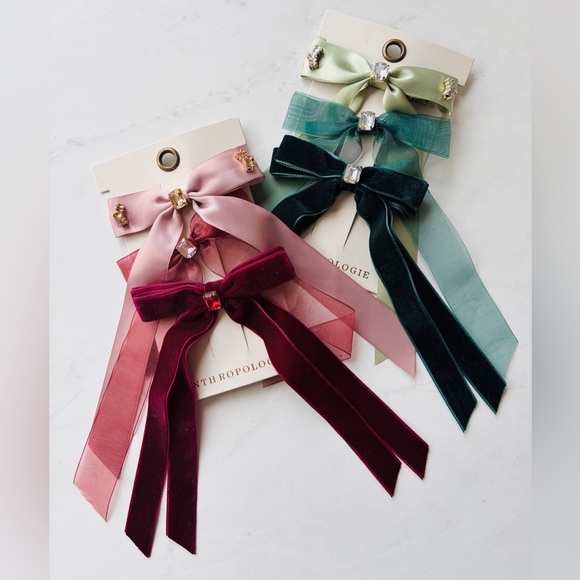 NWT Anthropologie Gemstone Bow Hair Clips Set of 3 Green - Picture 4 of 5